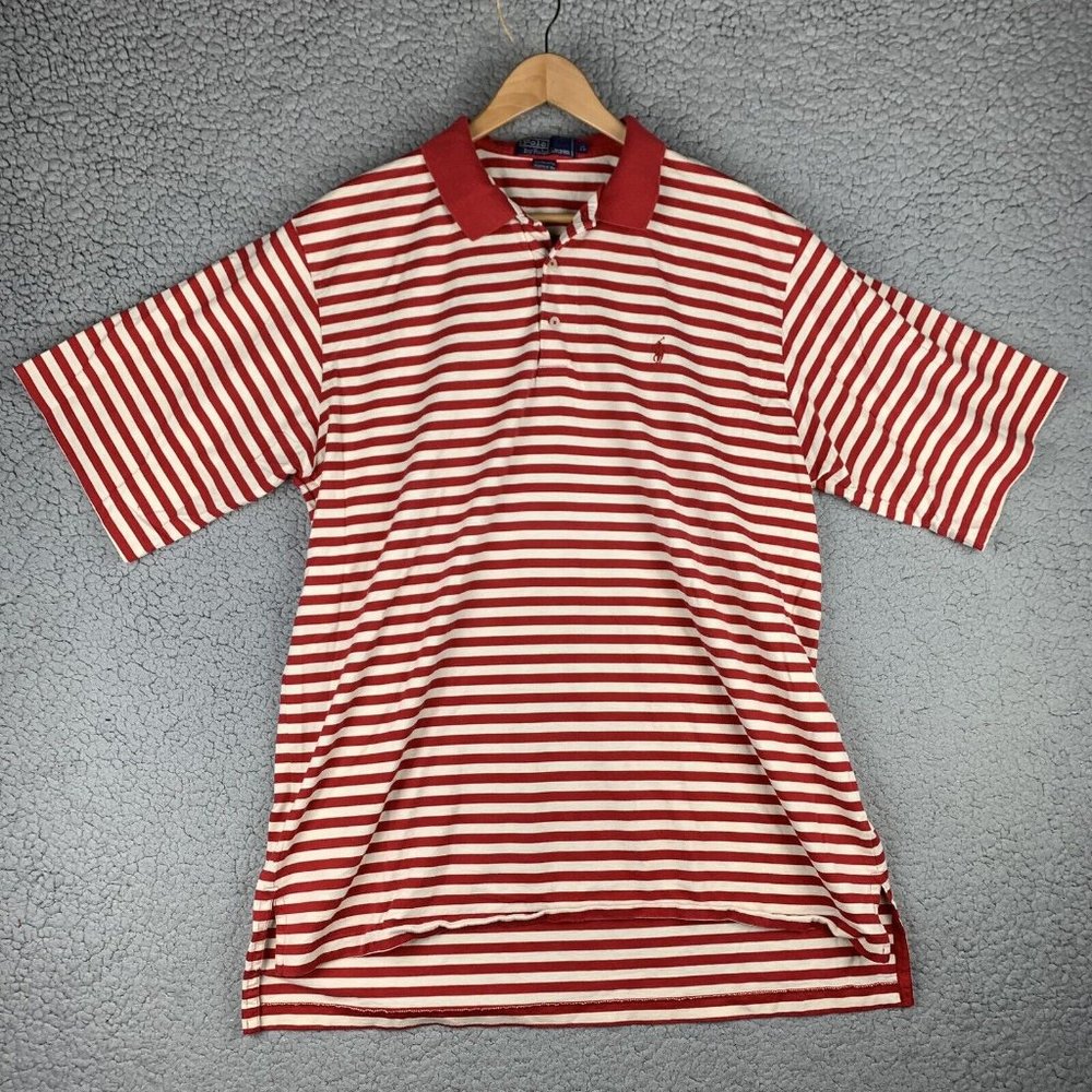 Vintage Polo Ralph Lauren‎ Polo Shirt Mens XL100% Fine Cotton Red White Striped